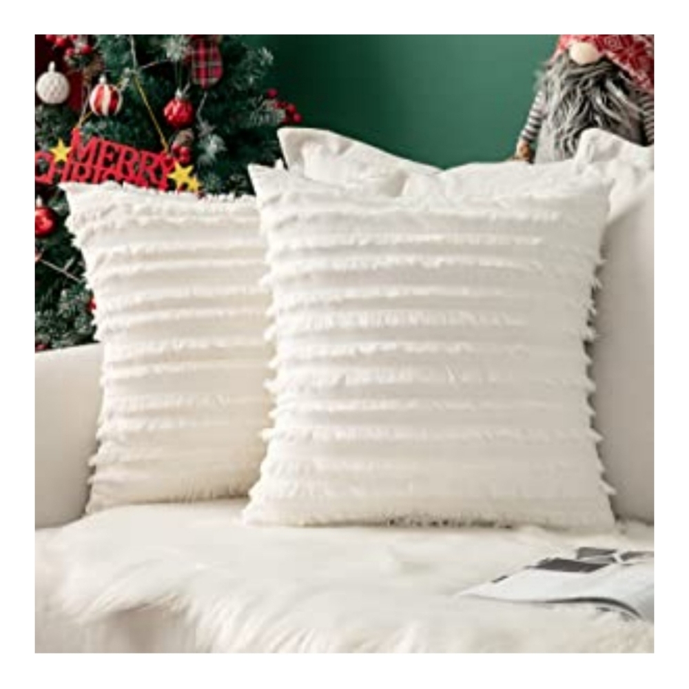 Boho Fringed Ivory Pillow Cover Pair 18 X 18 NIP